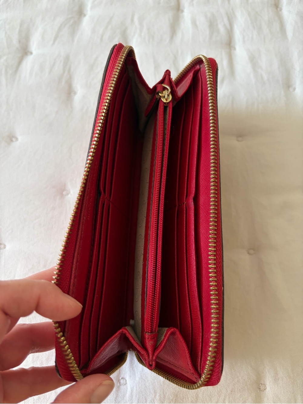 Michael Kors Cherry Red Zip Wallet with Gold Logo - Picture 3 of 3